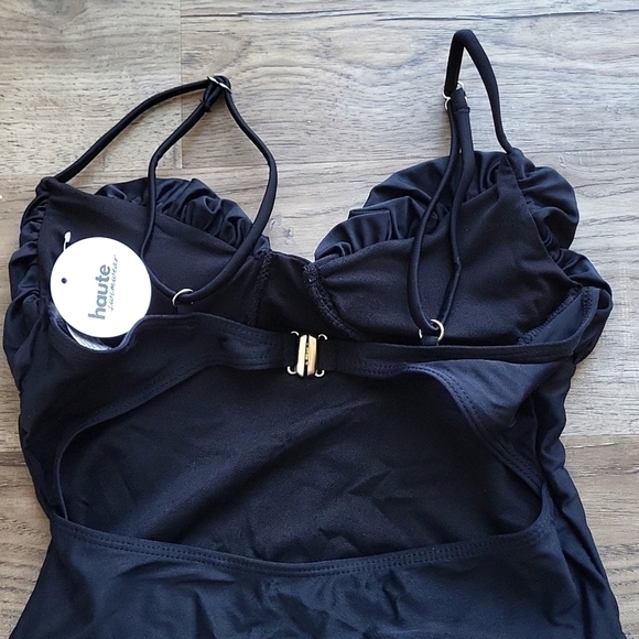 NEW Haute Swimwear Women size small one piece black swimsuit Bathing suit - Picture 5 of 7